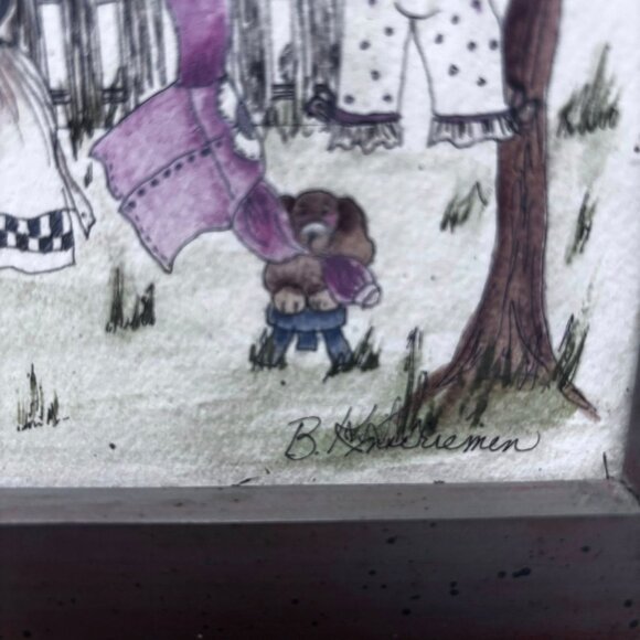 B. Andresen Country Cottage Print – Framed Americana Folk Art, Checkered Heart F - Picture 4 of 12